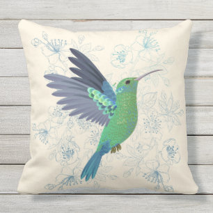 Cute Hummingbird Floral Outdoor Pillow