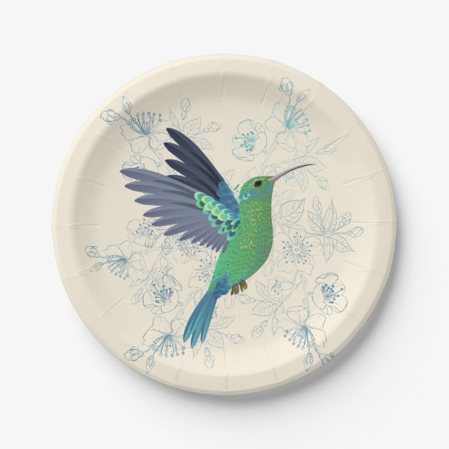 Cute Hummingbird Floral Paper Plates (Front)