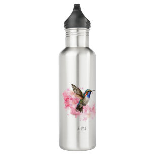 Cute Hummingbird Floral Watercolor Personalized  Stainless Steel Water Bottle