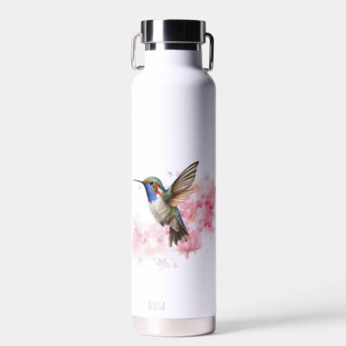 Cute Hummingbird Floral Watercolor Personalized  Water Bottle