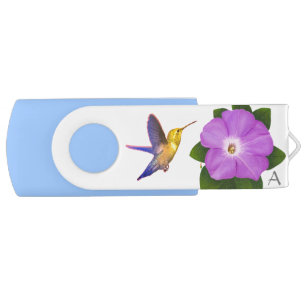 Cute Hummingbird & Flower with Monogram Flash Drive
