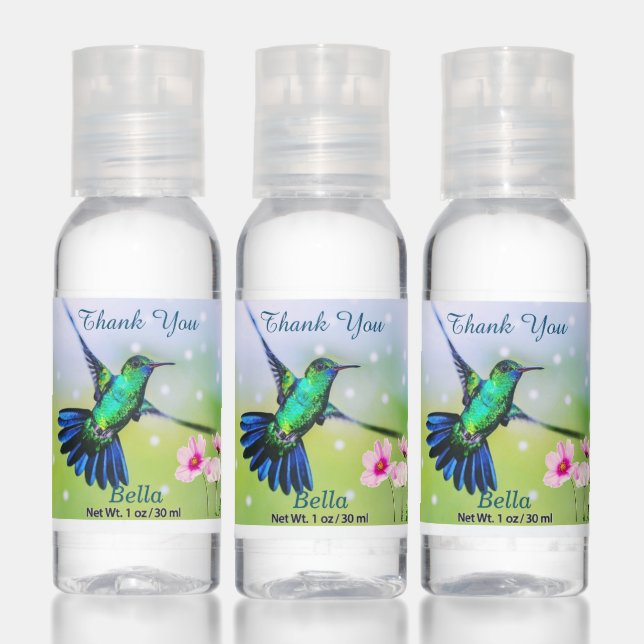 Cute Hummingbird & Flowers Thank You Favor Hand Sanitizer (Set)