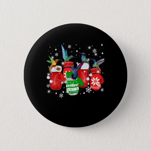 Cute Hummingbird In Gloves Christmas Bird Lovers M Button