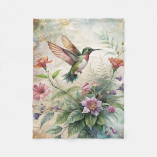 Cute Hummingbird on Flowers Fleece Blanket