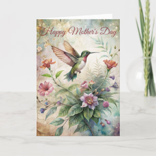 Cute Hummingbird on Flowers Mother's Day Holiday Card