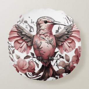 Cute Hummingbird on Twig Round Pillow