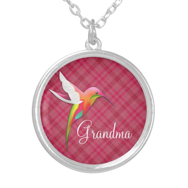 Cute Hummingbird Pink Necklace for Grandma (Front)