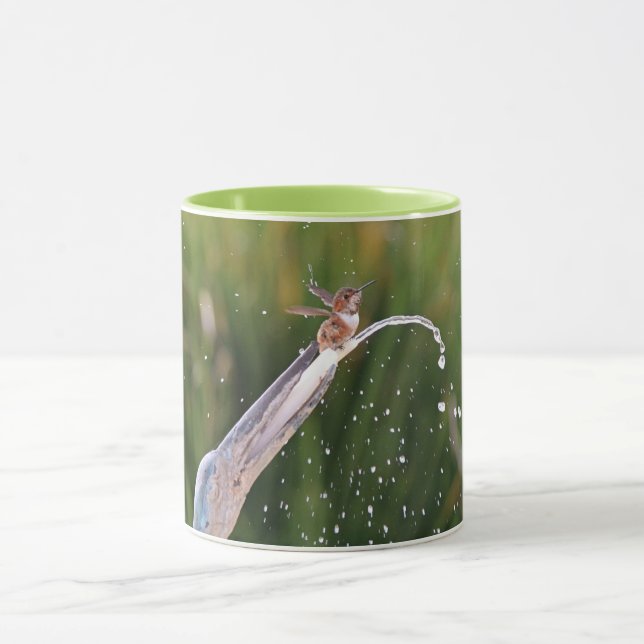 Cute Hummingbird Playing in Fountain Mug Cup (Center)