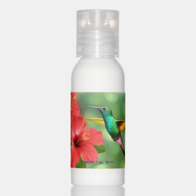 Cute hummingbird & red flowers hand lotion (Front)