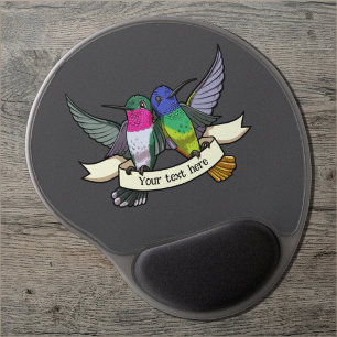 Cute Hummingbirds Add Your Own Text Ribbon Cartoon Gel Mouse Pad