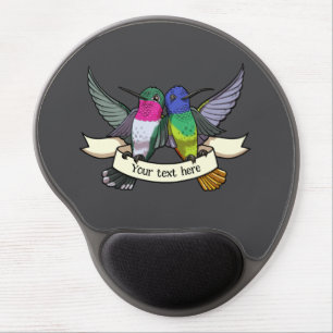 Cute Hummingbirds Add Your Own Text Ribbon Cartoon Gel Mouse Pad