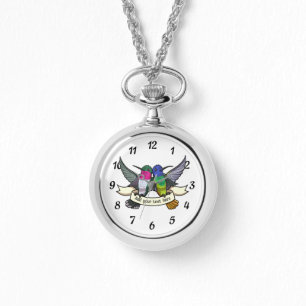 Cute Hummingbirds Add Your Own Text Ribbon Cartoon Watch