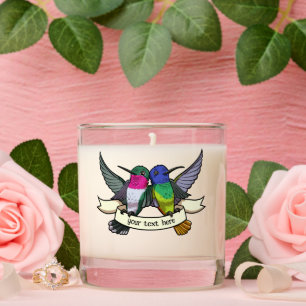 Cute Hummingbirds Add Your Text Colorful Cartoon Scented Candle