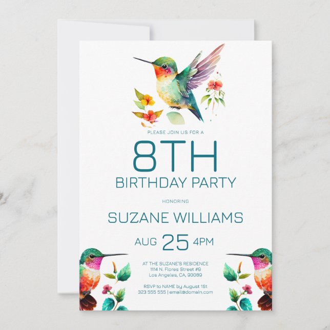 Cute Hummingbirds Birthday Party Invitation (Front)