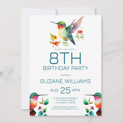 Cute Hummingbirds Birthday Party Invitation