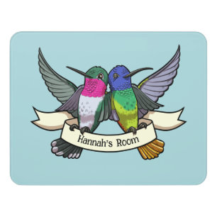 Cute Hummingbirds Change The Name Ribbon Artwork Door Sign