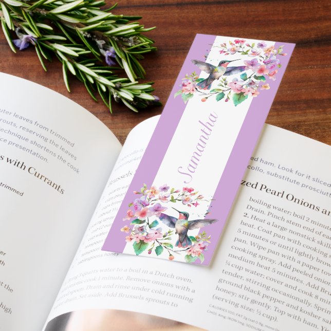 Cute Hummingbirds, Floral Wreath Custo Text Bookmarks (Book)