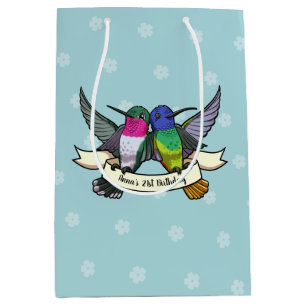 Cute Hummingbirds Happy Birthday Add The Name Art Medium Gift Bag