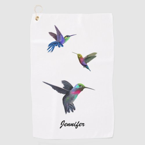 Cute Hummingbirds Monogram Golf Towel