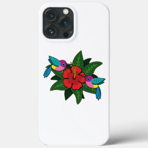 Cute Hummingbirds on Hibiscus Flower Cartoon - W iPhone 13 Pro Max Case