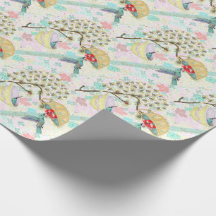 Cute Hummingbirds Teacup Floral Garden Wrapping Paper