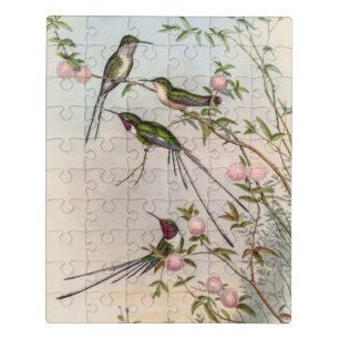 Cute Hummingbirds with Pink Flowers by John Gould Jigsaw Puzzle
