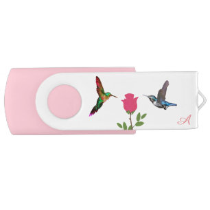 Cute Hummingbirds with Rose Flower Flash Drive