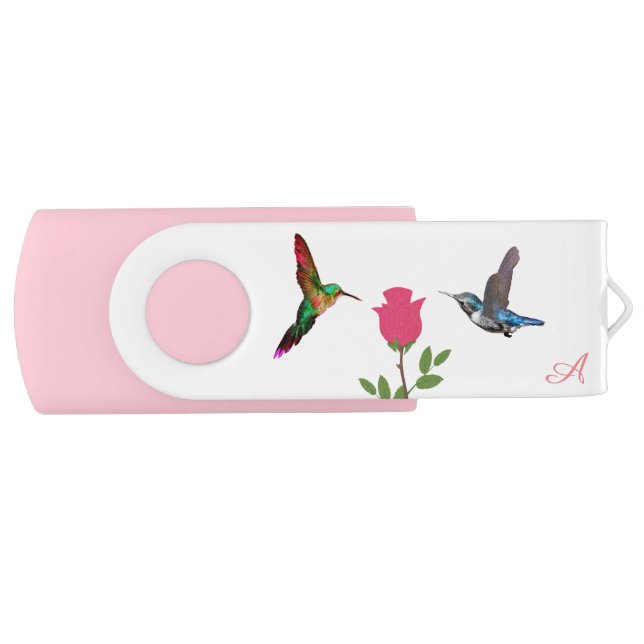 Cute Hummingbirds with Rose Flower Flash Drive (Front)