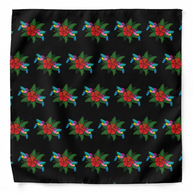 Cute Hummingsbirds on Hibiscus Flower Cartoon Bandana (Front)