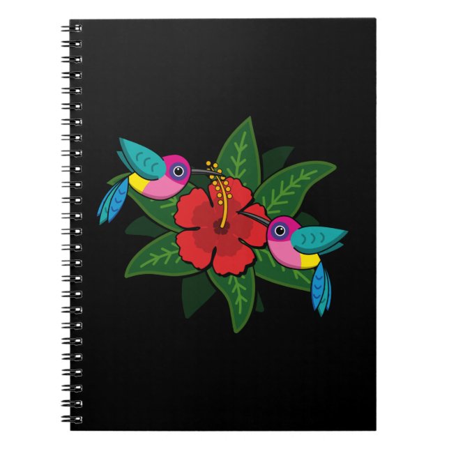 Cute Hummingsbirds on Hibiscus Flower Cartoon Notebook (Front)