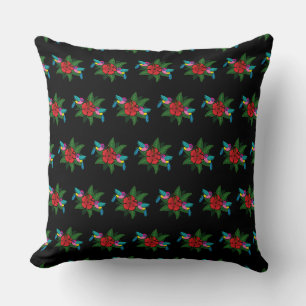 Cute Hummingsbirds on Hibiscus Flower Cartoon Throw Pillow