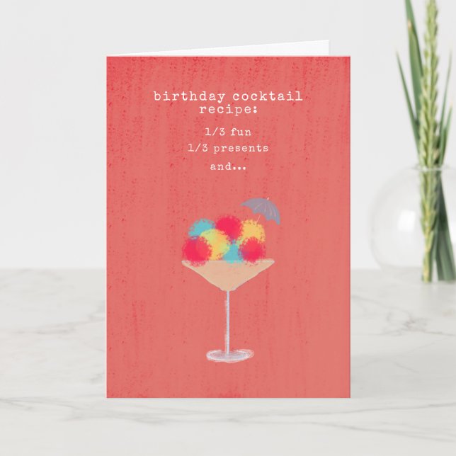 Cute Humor Cocktail Recipe Simple Modern Birthday  Card (Front)