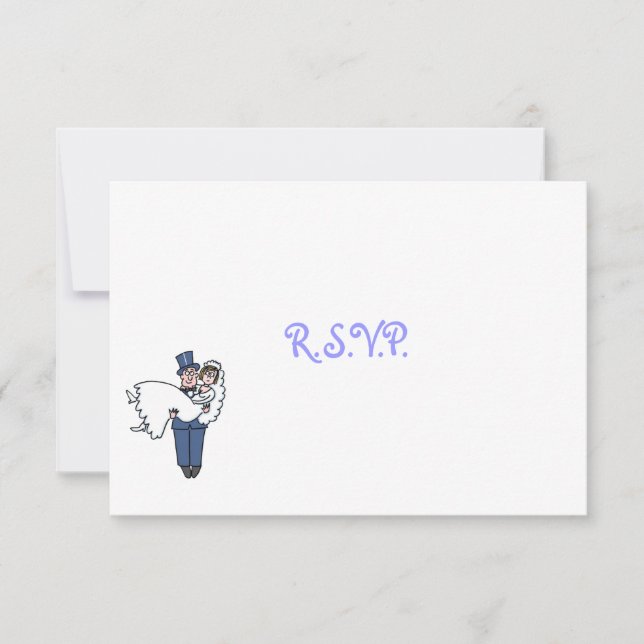 Cute Humorous Bride and Groom Cartoon RSVP Card (Front)