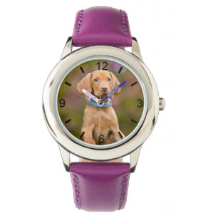 Cute Hungarian Vizsla Dog Puppy Photo - dial-plate Watch