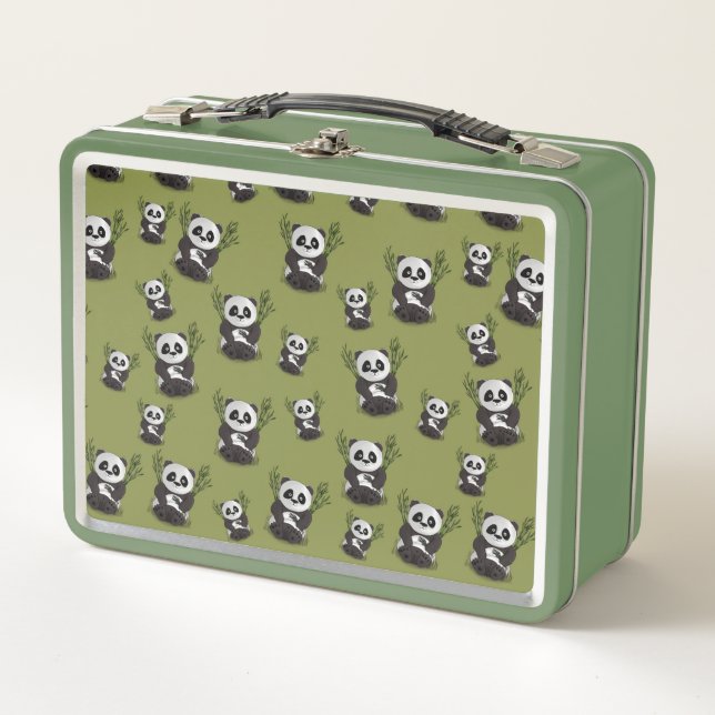 Cute Hungry Baby panda Hand drawn illustration Metal Lunch Box (Front)