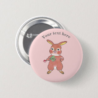 Cute Hungry Bunny Rabbit Pink Button