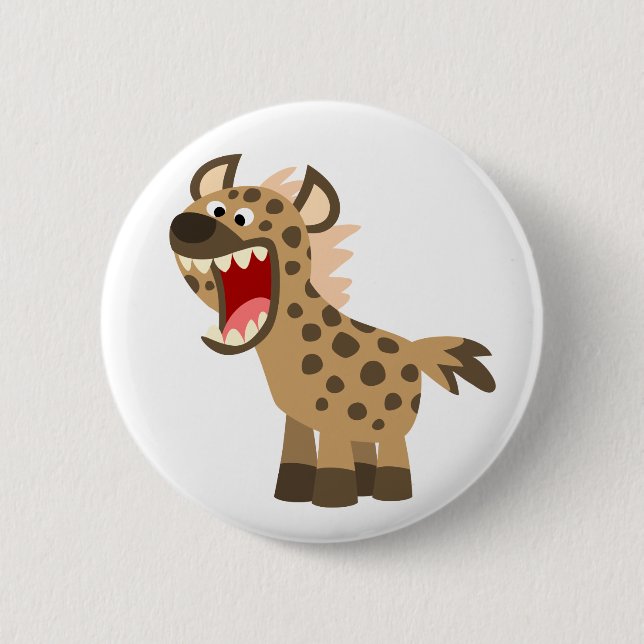 Cute Hungry Cartoon Hyena Pinback Button (Front)