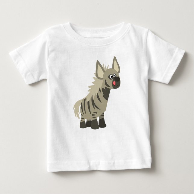 Cute Hungry Cartoon Striped Hyena Baby T-Shirt (Front)