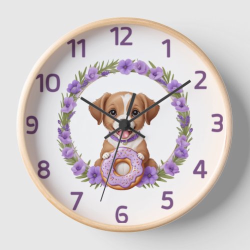 Cute Hungry Lavender Puppy Clock