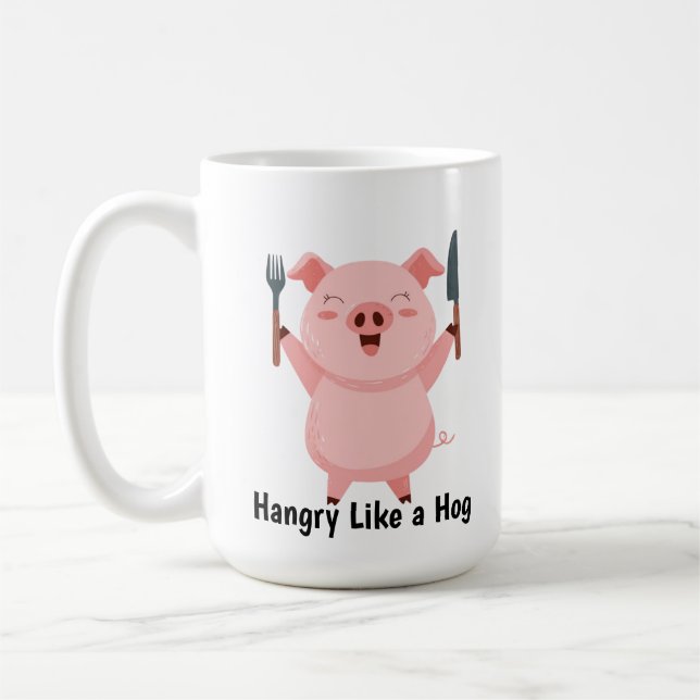 Cute Hungry Piggy Die Cut Sticker Coffee Mug (Left)