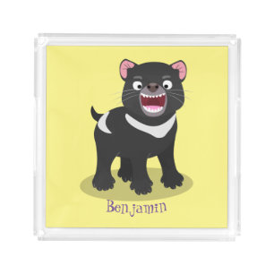 Cute hungry Tasmanian devil cartoon illustration Acrylic Tray
