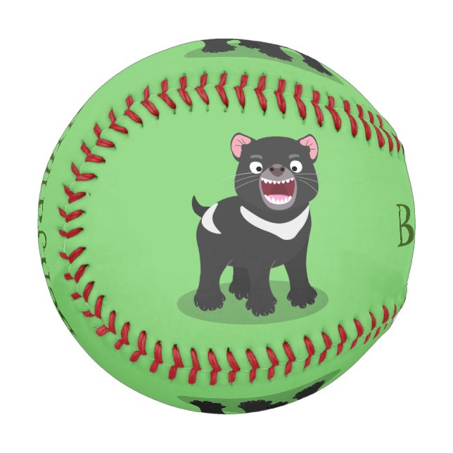 Cute hungry Tasmanian devil cartoon illustration Baseball (Front Left)