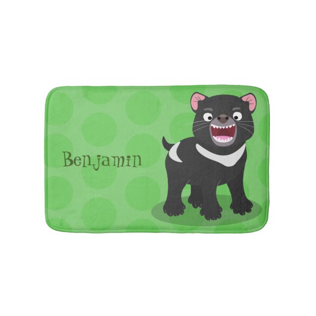 Cute hungry Tasmanian devil cartoon illustration Bath Mat (Front)
