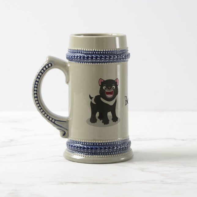 Cute hungry Tasmanian devil cartoon illustration Beer Stein (Left)