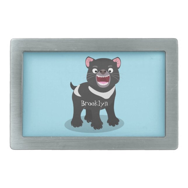 Cute hungry Tasmanian devil cartoon illustration Belt Buckle (Front)