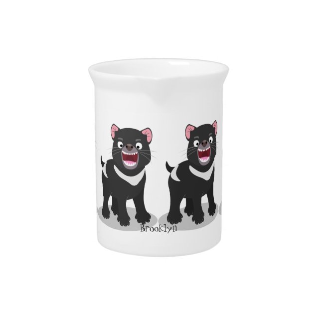 Cute hungry Tasmanian devil cartoon illustration Beverage Pitcher (Front)