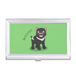 Cute hungry Tasmanian devil cartoon illustration Business Card Case
