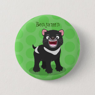 Cute hungry Tasmanian devil cartoon illustration Button