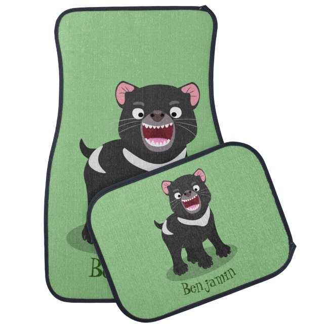 Cute hungry Tasmanian devil cartoon illustration Car Floor Mat (Set)