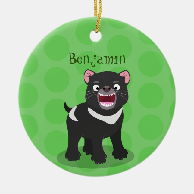 Cute hungry Tasmanian devil cartoon illustration Ceramic Ornament (Front)